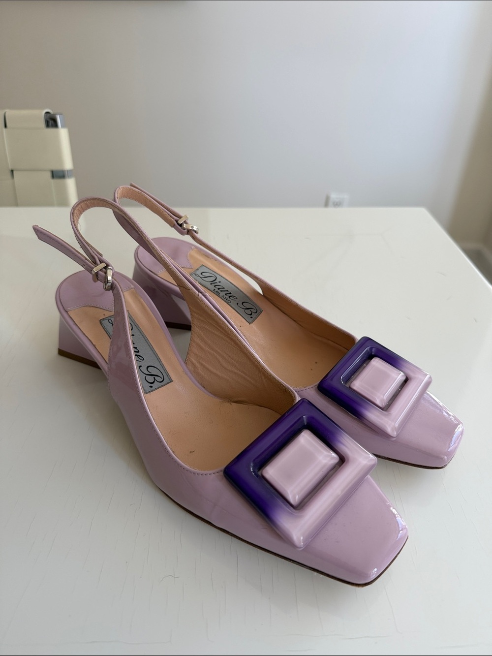 Diane B Milano Lavender Patent Slingback Pumps with Purple Accent